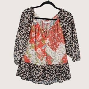 Sweet Pea by Stacy Frati Top Small Semi Sheer Mixed  Animal Print Floral VTG Y2K
